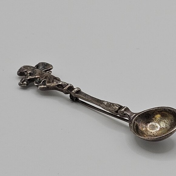 Vtg Silverplate Souvenir Collector Spoon 2.75" Cherub Angel Handle Rustic Brooch - Picture 7 of 12